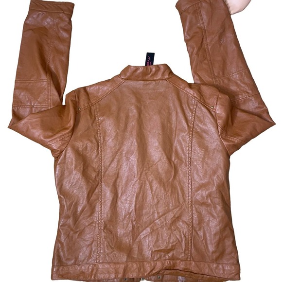 New Look leather jacket Pleather vegan coat brown/tan moto style SZ L NEW - Picture 3 of 8